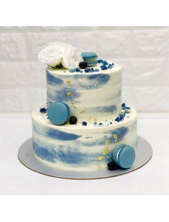 Blue and White Floral Cake