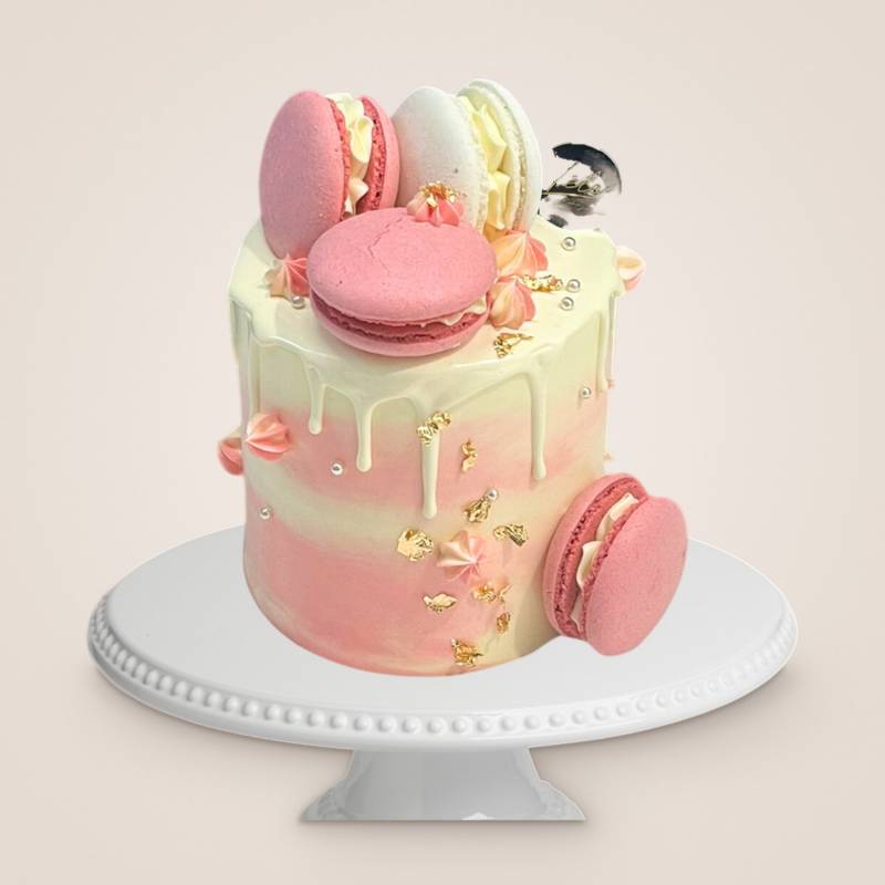 Mini Pink and White Macarons Cake