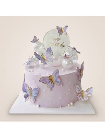 Pastel Purple Butterflies Cake