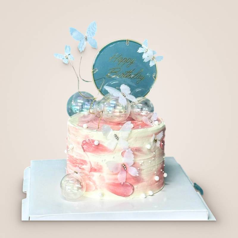 Pink and White Butterflies Cake