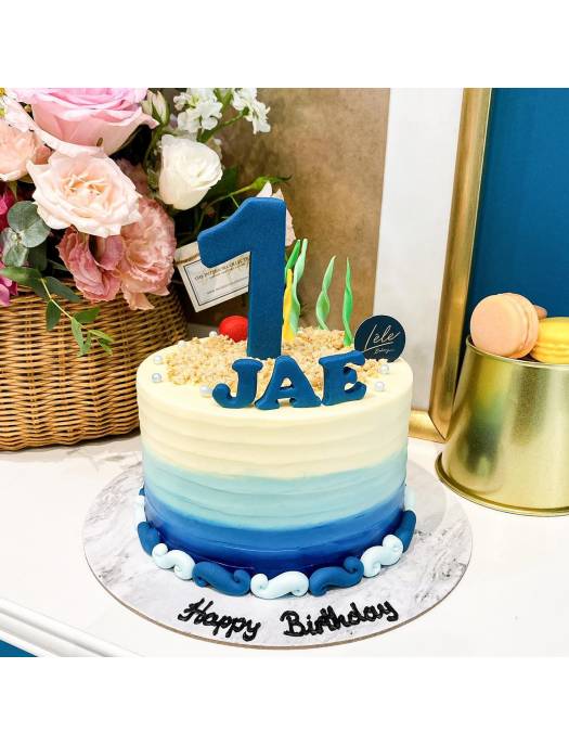 Ombre Blue First Birthday Cake - | kids 1st birthday cake