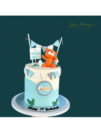 Blue Abstract with Tiger and Bunting Cake