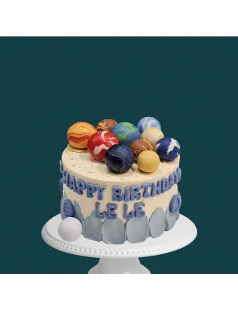 Blue and White Planet Galaxy Cake