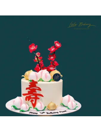 Gold and White Longevity Peaches Cake