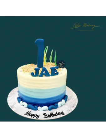 Ombre Blue First Birthday Cake