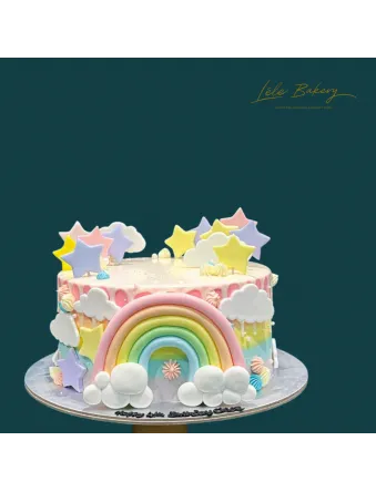 Ombre Pastel Rainbow with Stars and Clouds Cake