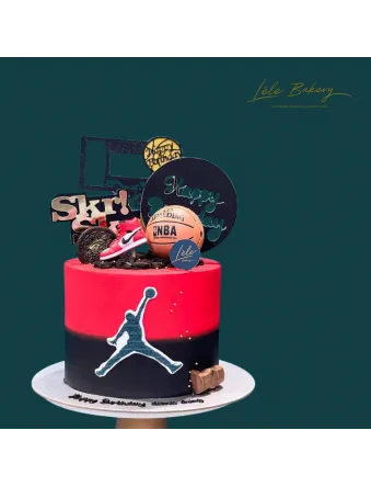 Ombre Red and Black Basketball Cake
