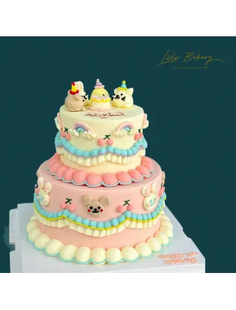 Pastel Animal Vintage Ruffle Cake