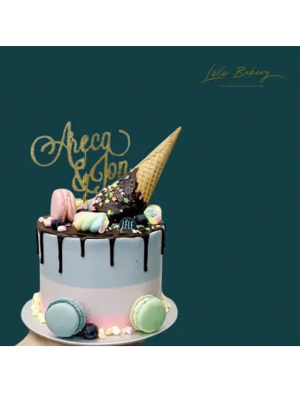 Pastel Candy Ice Cream and Macarons Cake
