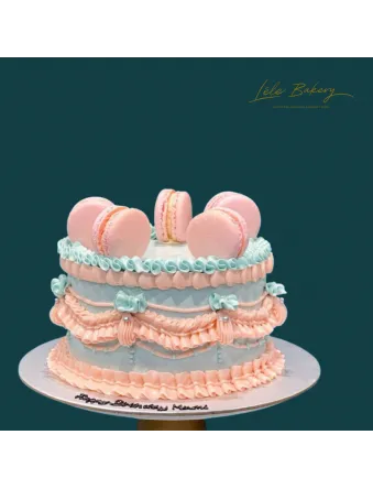 Pastel Pink and Blue Macarons Vintage Cake