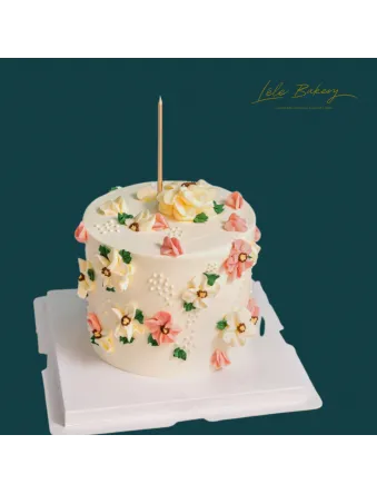 Pink and White Piped Flowers Cake