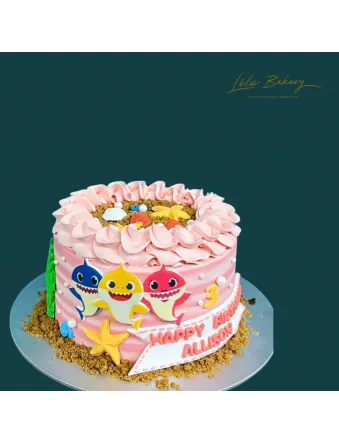 Pink Ombre Stripe Baby Shark Cake