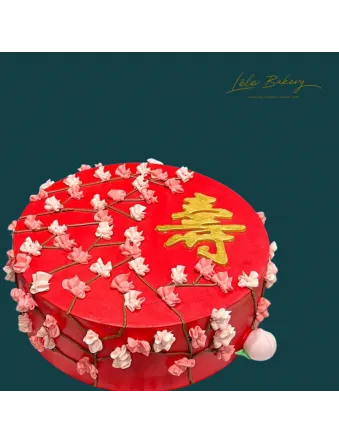 Red and Gold Floral Longevity Cake