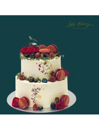 Red and White Floral and Berries Cake