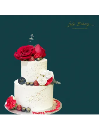 White and Red Floral Cake
