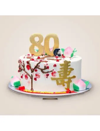 Floral and Longevity Peaches Cake