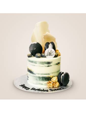 Mini Black Marbled and Macarons Cake