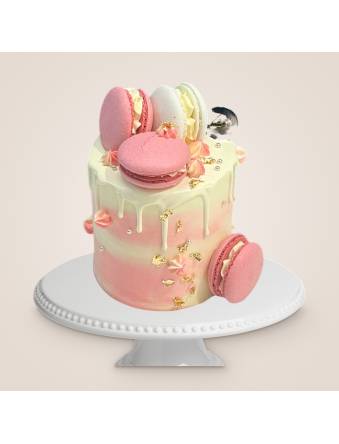 Mini Pink and White Macarons Cake