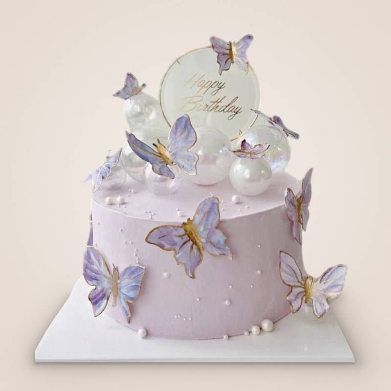Pastel Purple Butterflies Cake