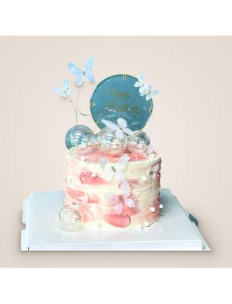 Pink and White Butterflies Cake