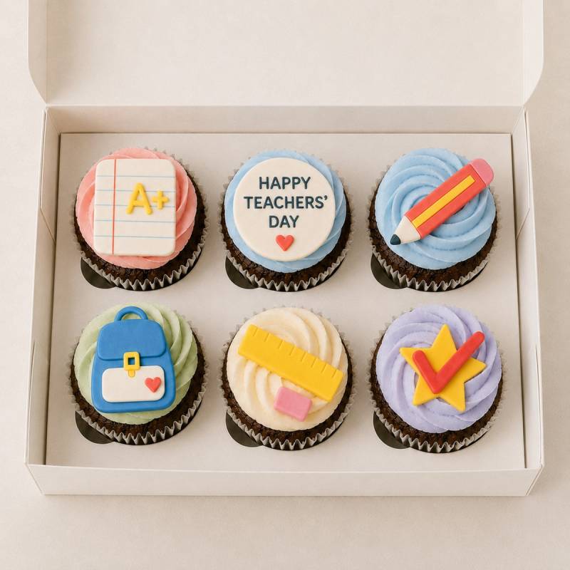 Teachers' Day Classroom Cupcakes (6pcs) – Handmade Fondant Toppers